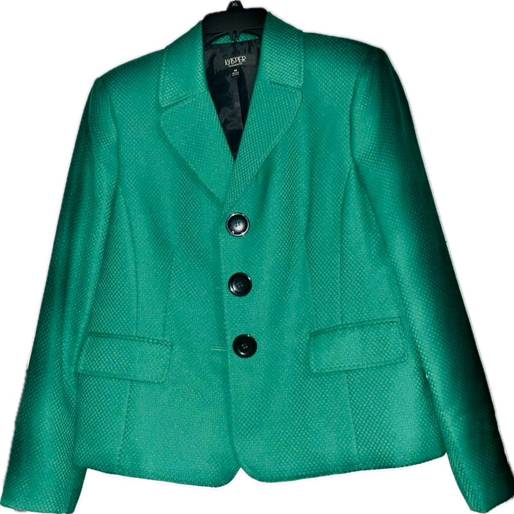 Women Gently Worn Green Blazer with padded shoulders, interior black lining